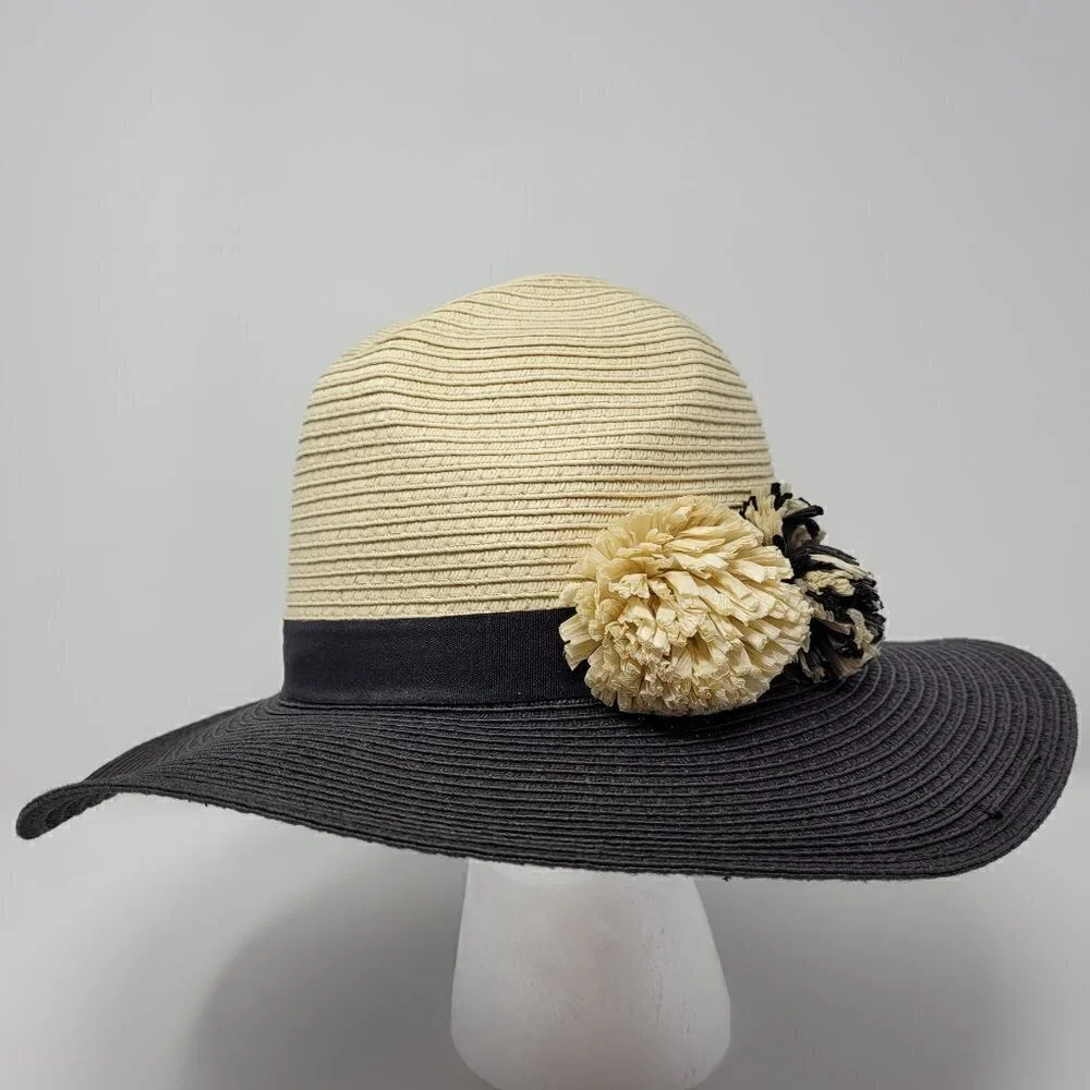 Paper Straw Panama Hat with Paper Straw Flowers